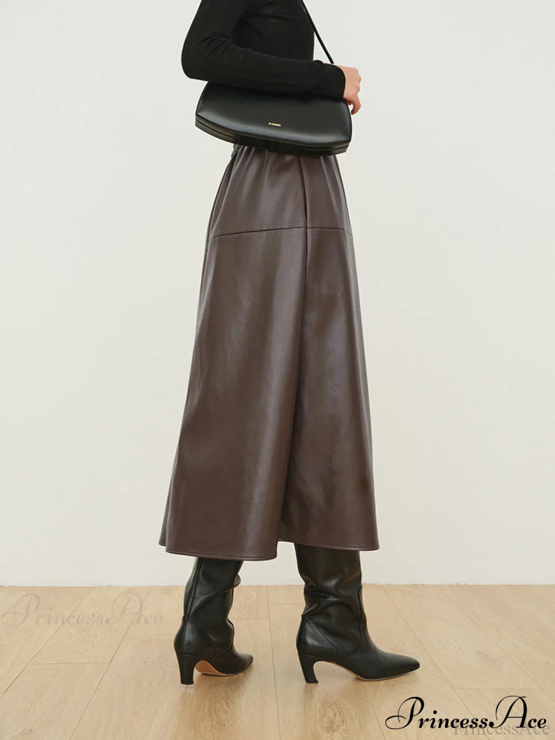 Double Pockets Graceful Leather Maxi Skirt - Image 2