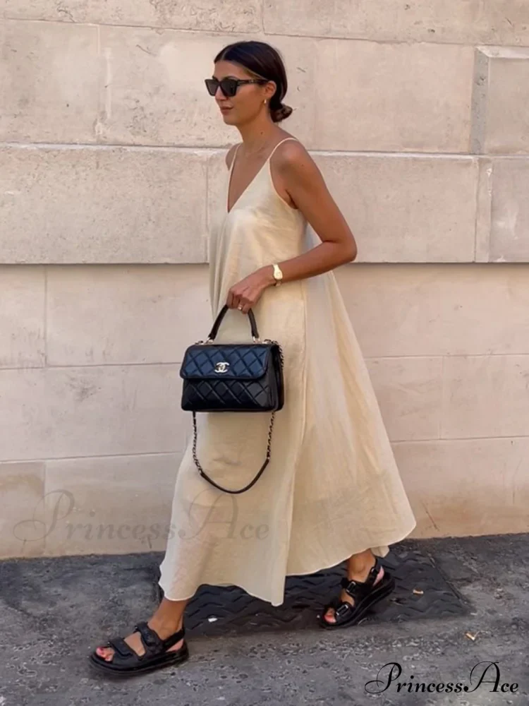 Double Layers Graceful V-neck Long Dress - Image 5