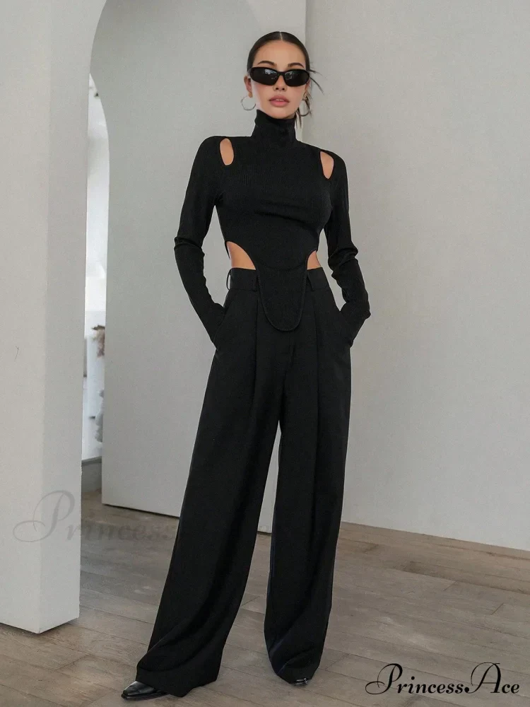 Cut Out High Trendy Neck Asymmetric Hem Top - Image 2