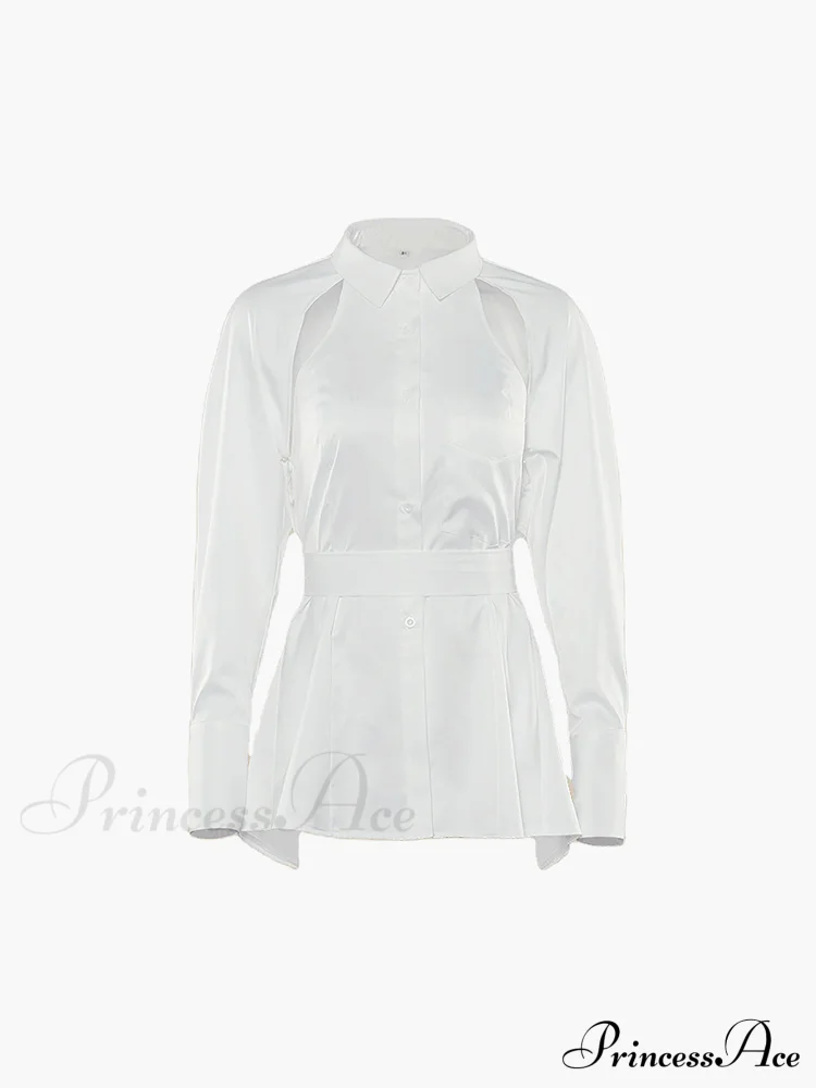 Cut Out Button Trendy Down Collar Shirt - Image 2