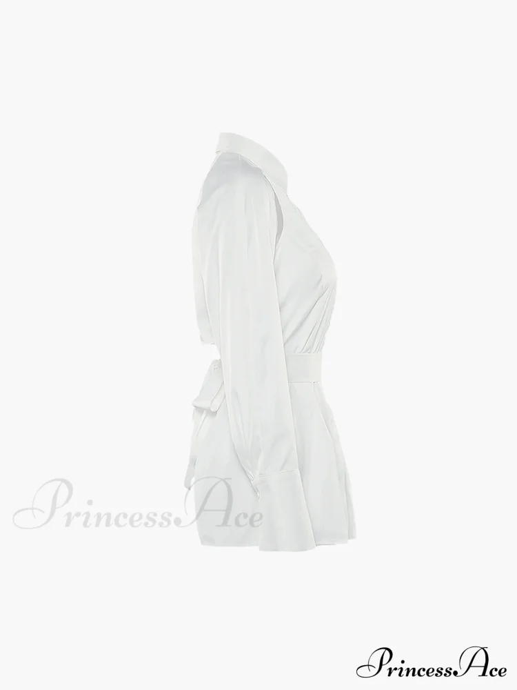 Cut Out Button Trendy Down Collar Shirt - Image 3