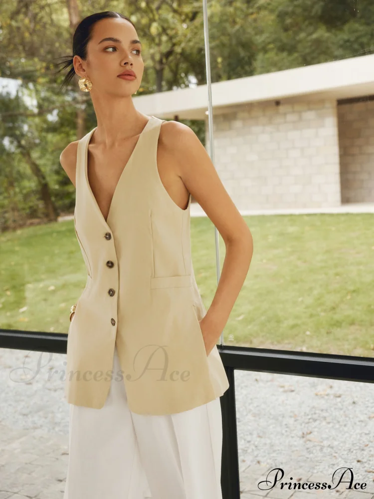 Cotton Blends Graceful Button Split Vest