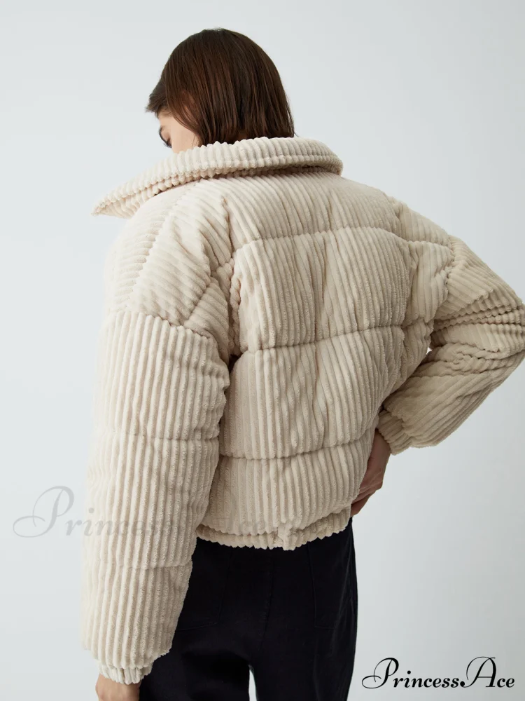 Corduroy Open Graceful Collar Puffer Coat - Image 2