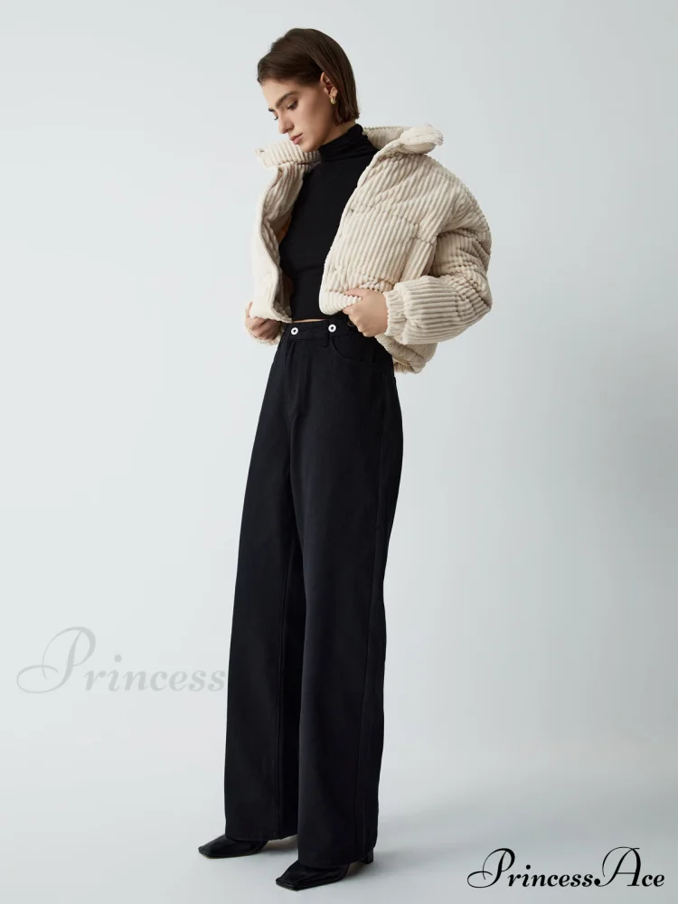 Corduroy Open Graceful Collar Puffer Coat - Image 5