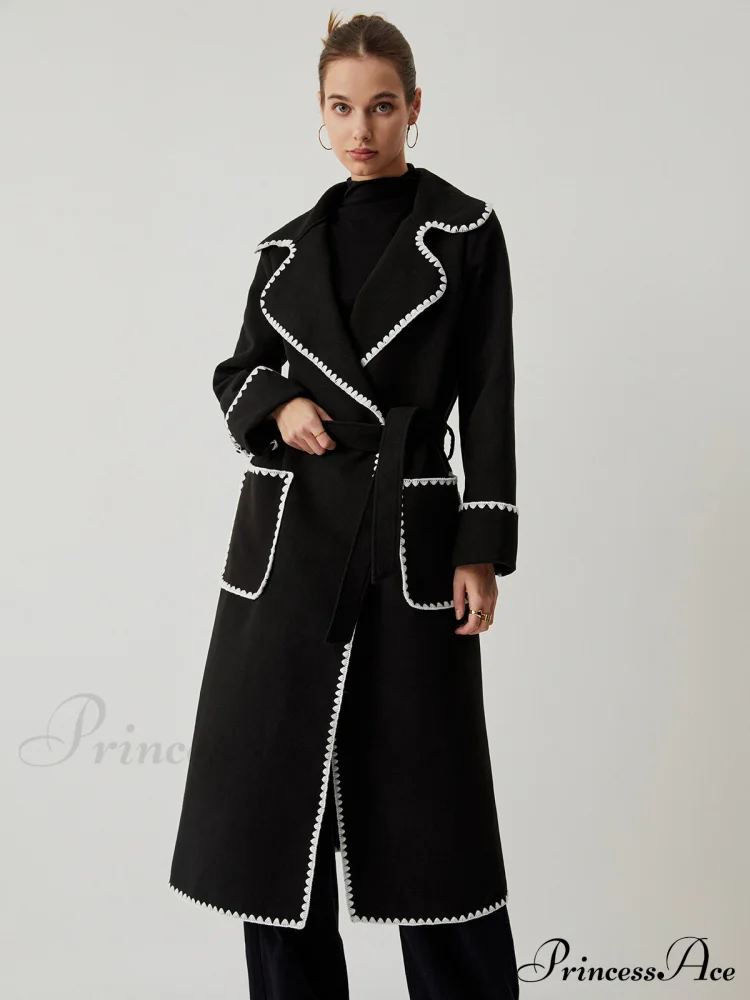 Contrast Trim Graceful Pocket Tweed Coat