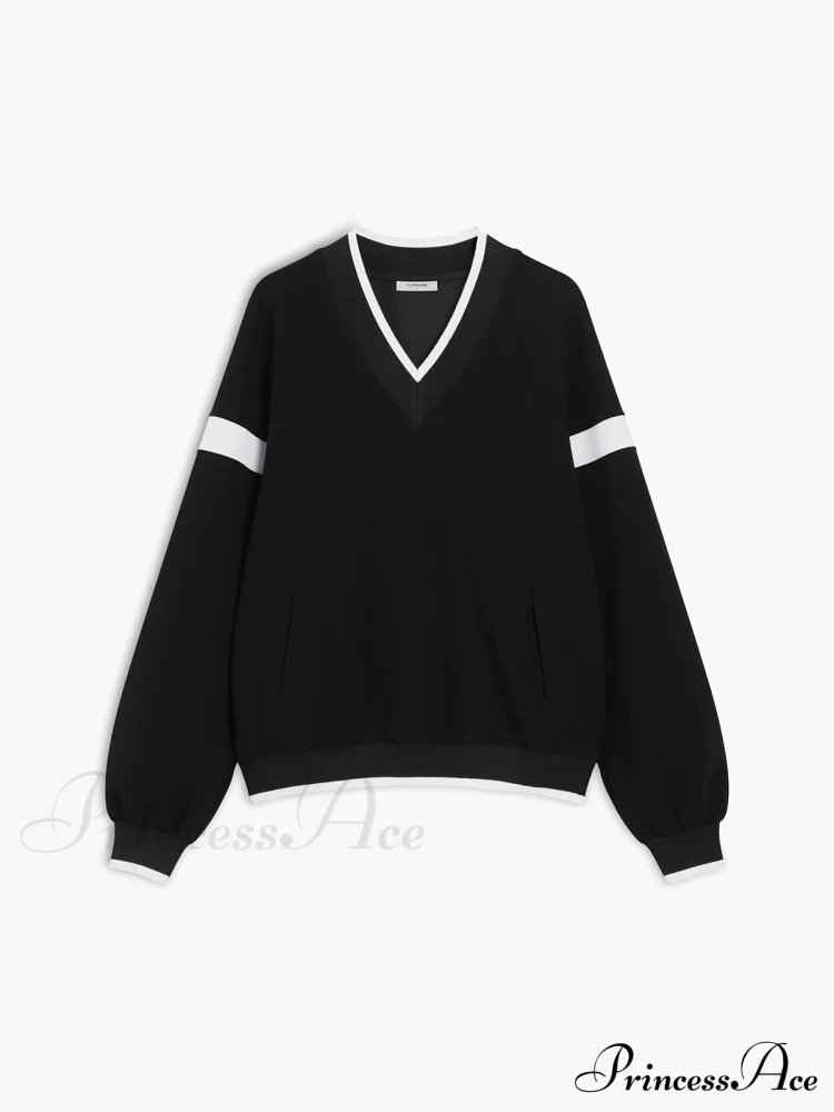 Contrast Trim Graceful Oversized Sweatshirt - Image 8