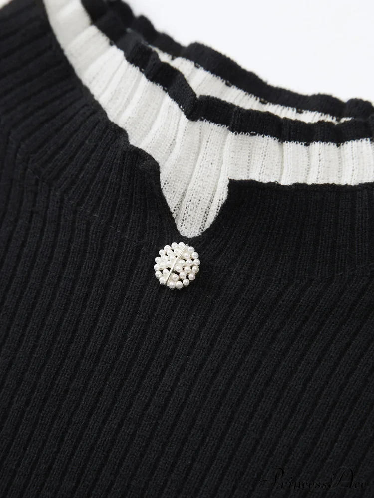 Contrast Trim Mock Trendy Neck Knit Top - Image 8