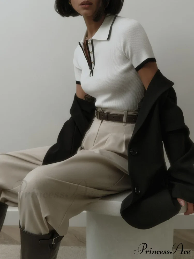 Contrast Trim Metal Trendy Button Knit Top - Image 4
