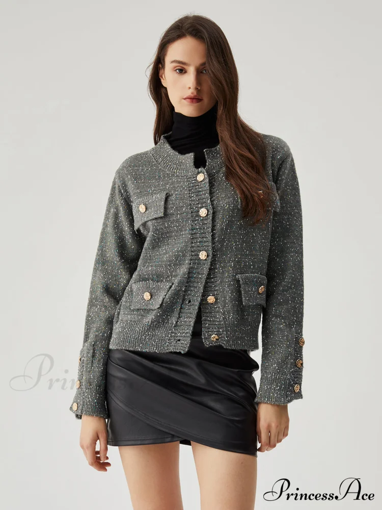 Colorful Dot Knit Trendy Metallic Button Cardigan - Image 2