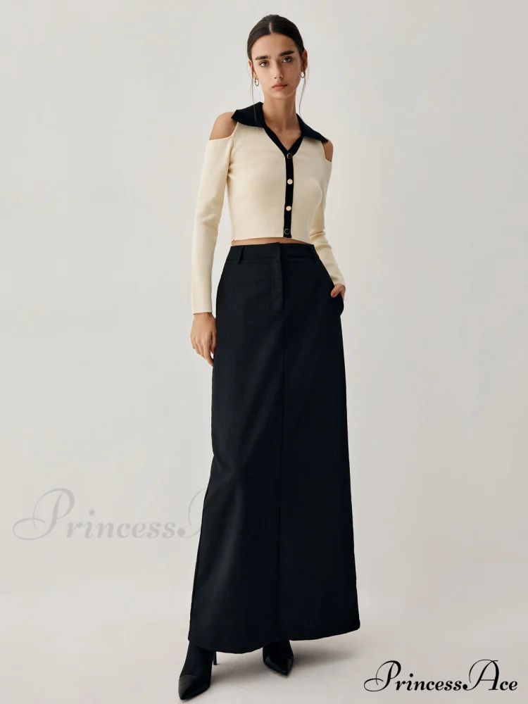Colorblock Open Collar Cutout Modern Crop Long Sleeve Top - Image 4