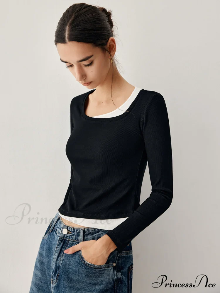 Colorblock Long Graceful Sleeve Crop Shirt - Image 2