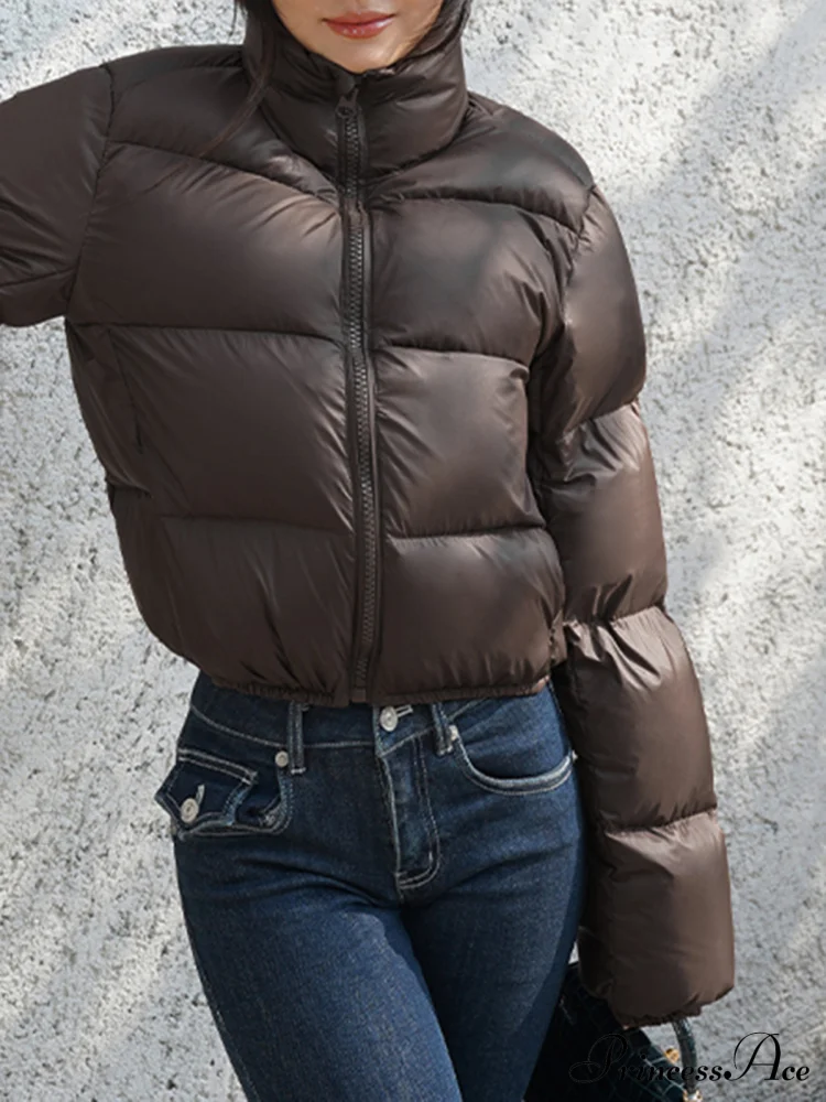 Cocoa Bean Stand Trendy Collar Quilted Puffer Coat - Image 2