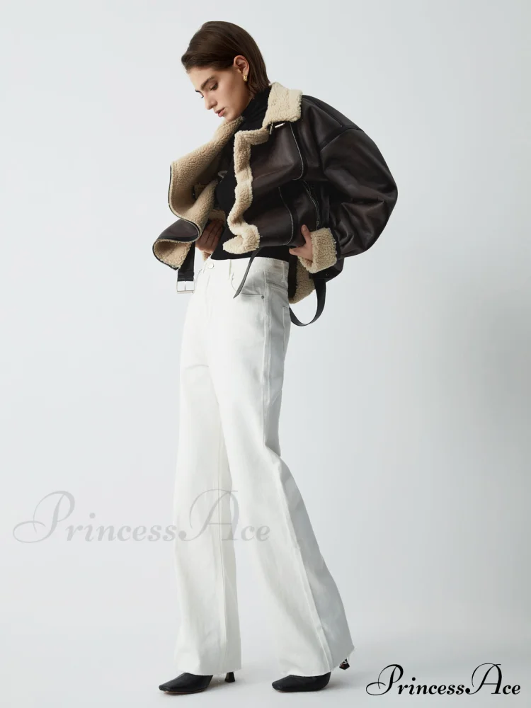 Classic Sherpa Lined Trendy Shearling Leather Flight Jacket - Image 3