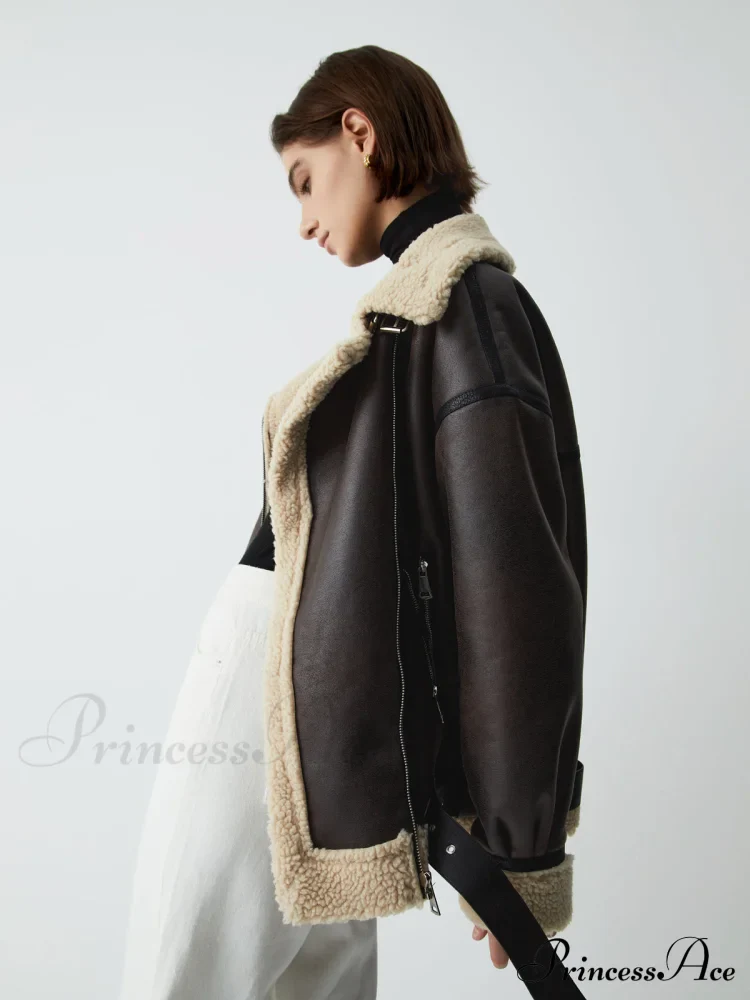 Classic Sherpa Lined Trendy Shearling Leather Flight Jacket - Image 4