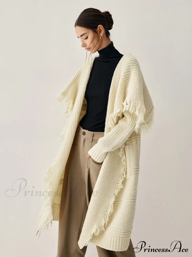 Chunky Knit Tassel Trendy Hem Poncho Cardigan - Image 2