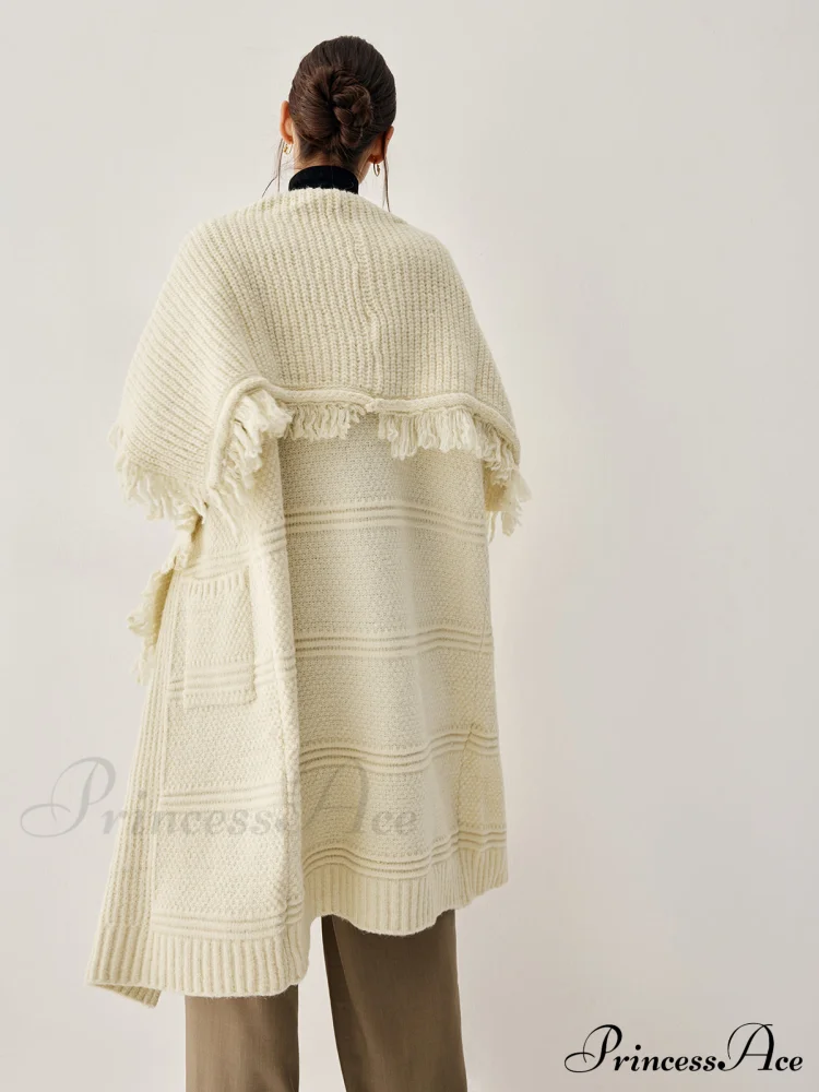 Chunky Knit Tassel Trendy Hem Poncho Cardigan - Image 6