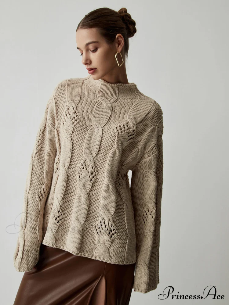 Chunky Cable Knit Trendy Mock Neck Sweater - Image 4
