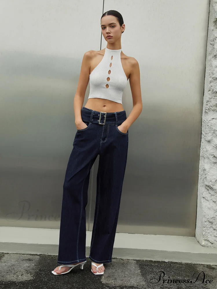 Center Cut Out Trendy Halter Crop Sweater Vest - Image 3