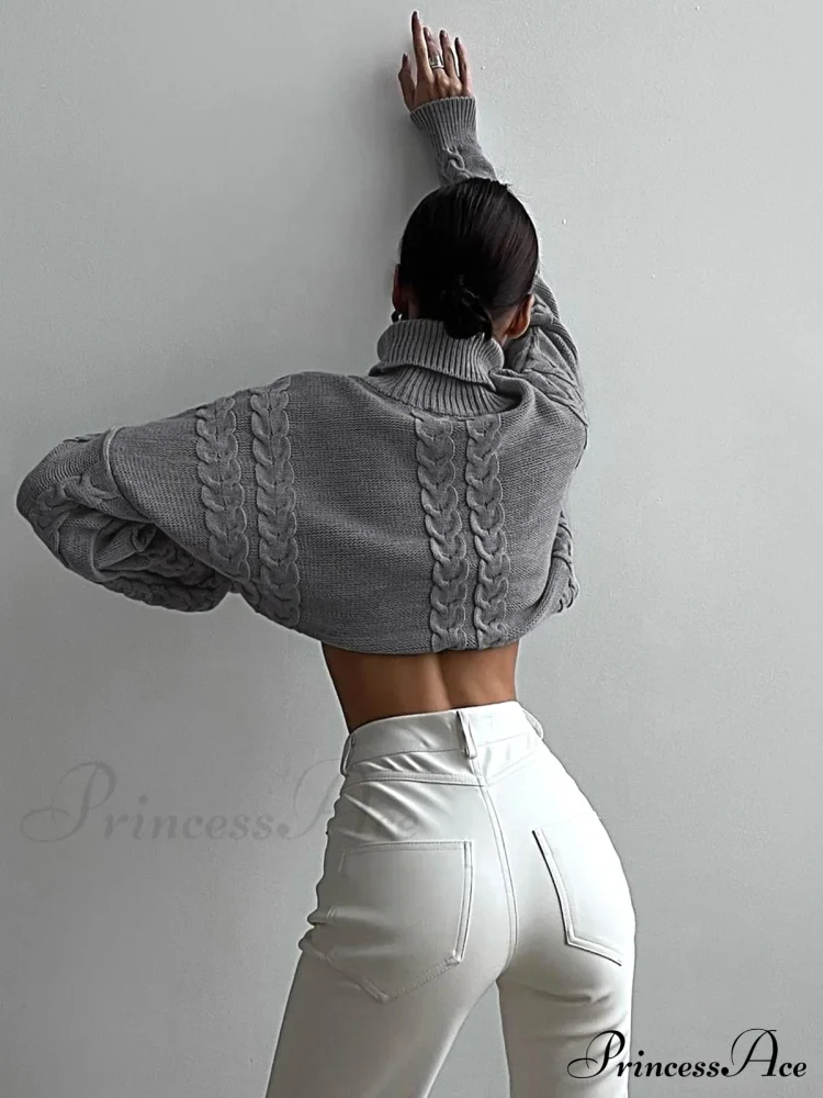 Cable Knit Graceful Turtleneck Oversized Sweater - Image 4