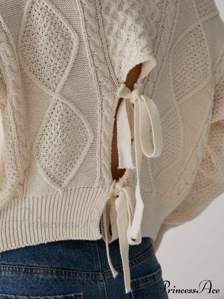 Cable Knit Graceful Tie Back Sweater - Image 5