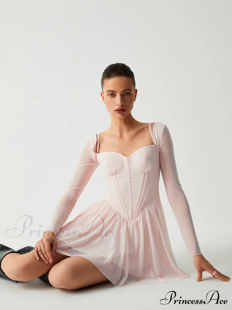 Aphrodite Mesh Bustier Corset Modern Long Sleeve Short Dress