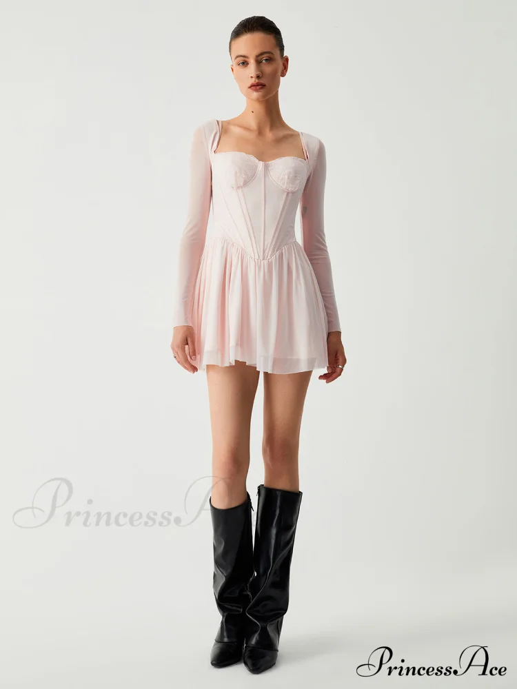 Aphrodite Mesh Bustier Corset Modern Long Sleeve Short Dress - Image 3