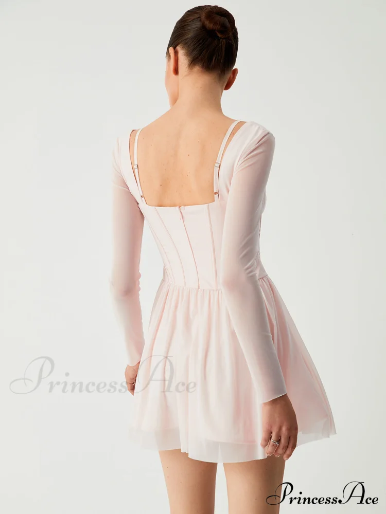 Aphrodite Mesh Bustier Corset Modern Long Sleeve Short Dress - Image 5