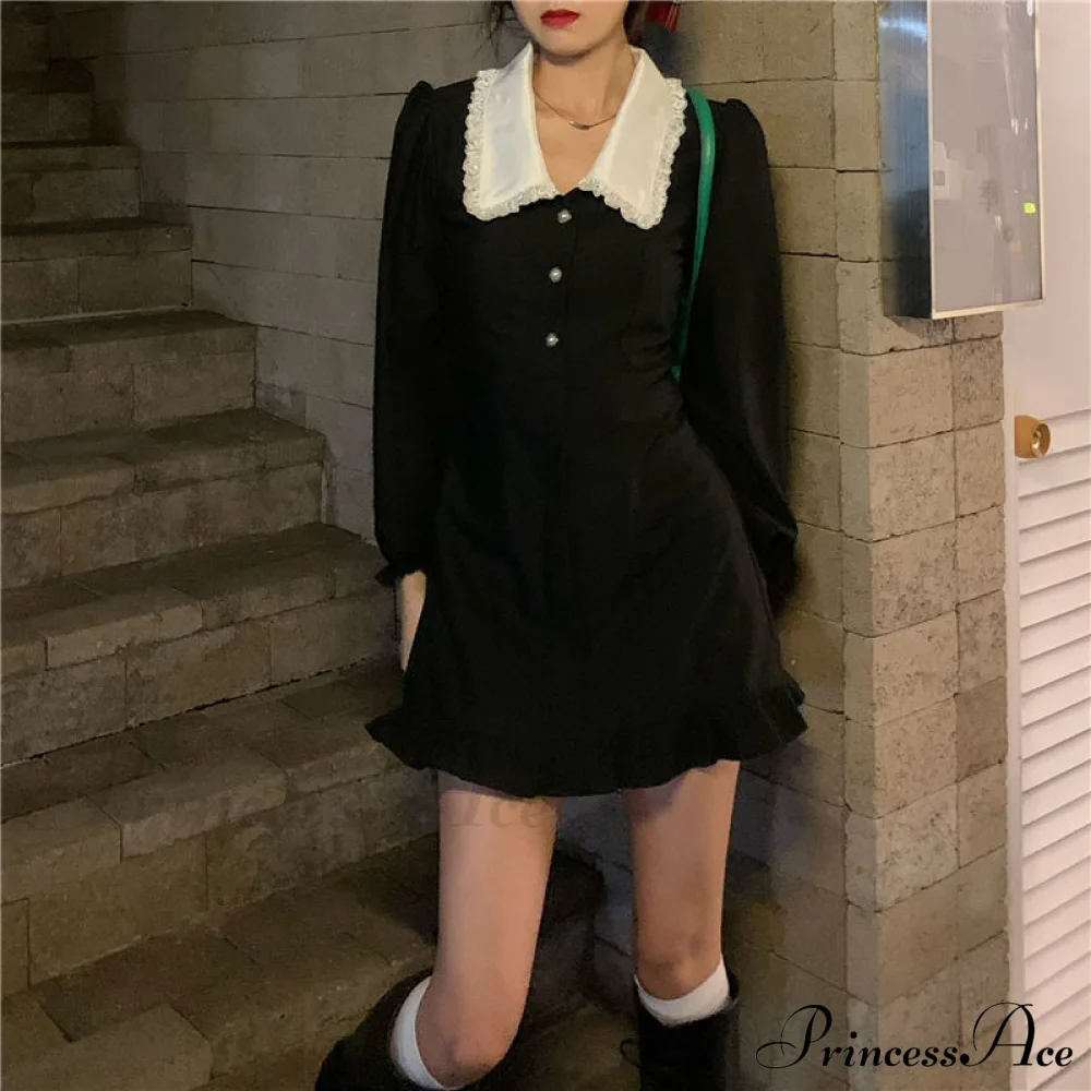 French Lace Peter Pan Modern Collar Ruffle Short Dress - Image 2