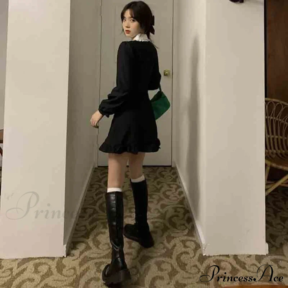 French Lace Peter Pan Modern Collar Ruffle Short Dress - Image 4