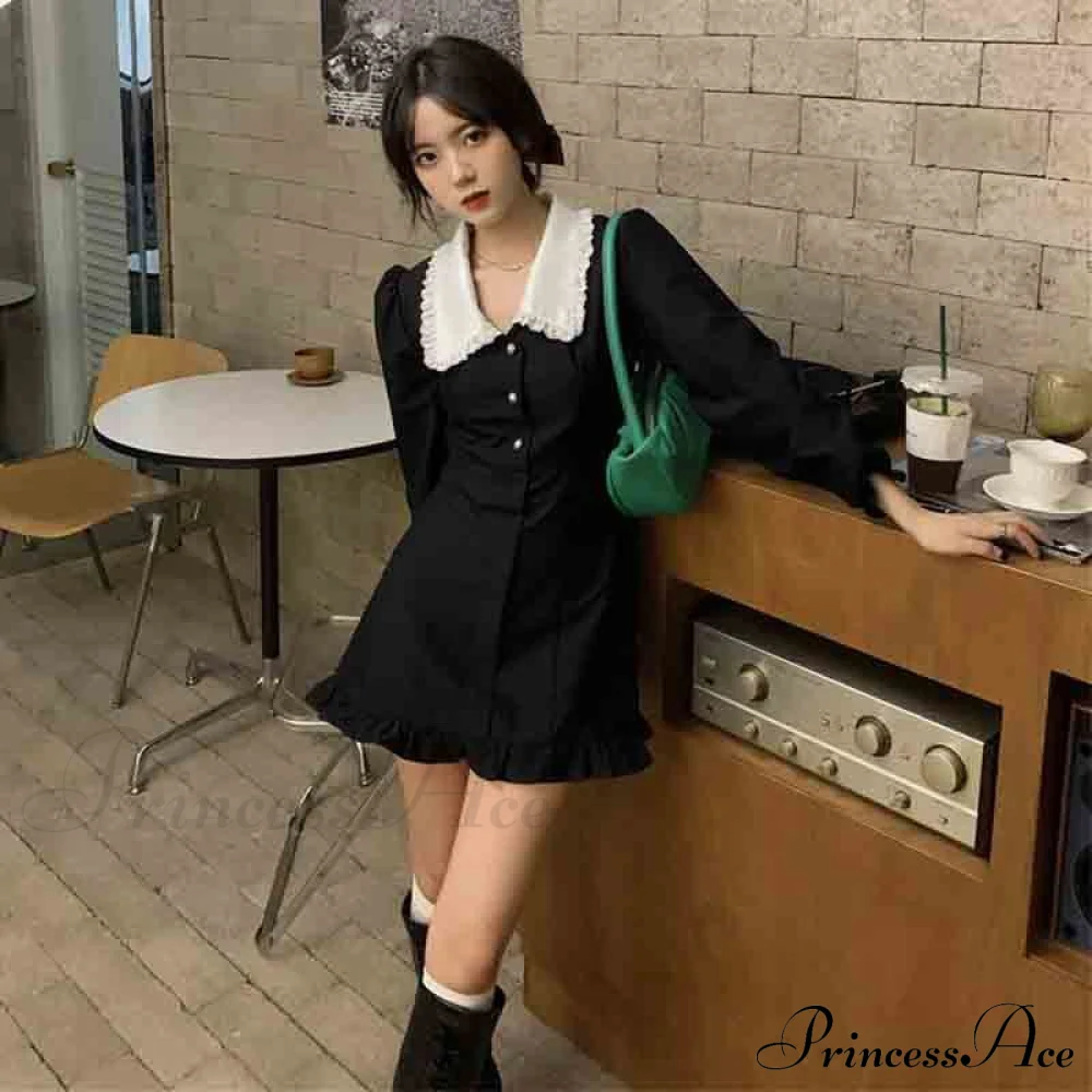 French Lace Peter Pan Modern Collar Ruffle Short Dress - Image 6