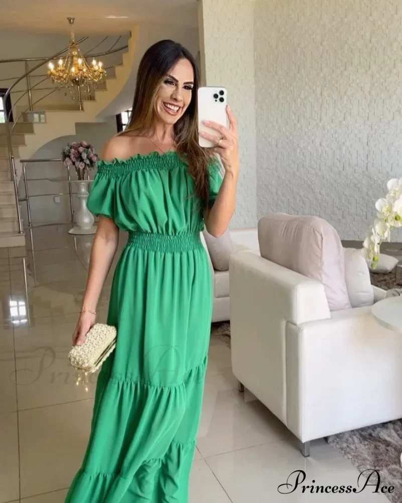 Casual Elegant Ruffle Halter Sleeveless Classic Female Party Outfits Beach Maxi Dress - Image 13