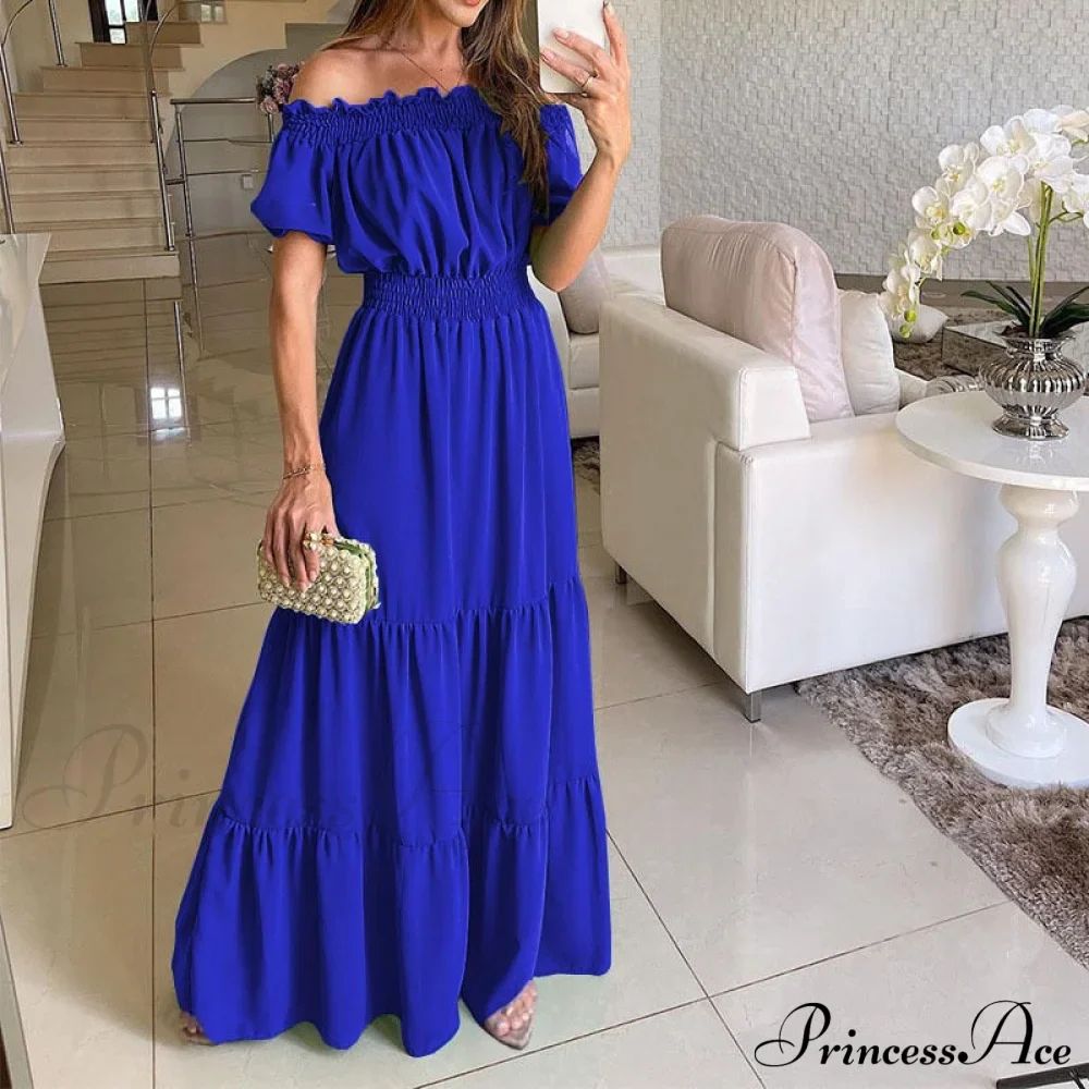 Casual Elegant Ruffle Halter Sleeveless Classic Female Party Outfits Beach Maxi Dress - Image 14