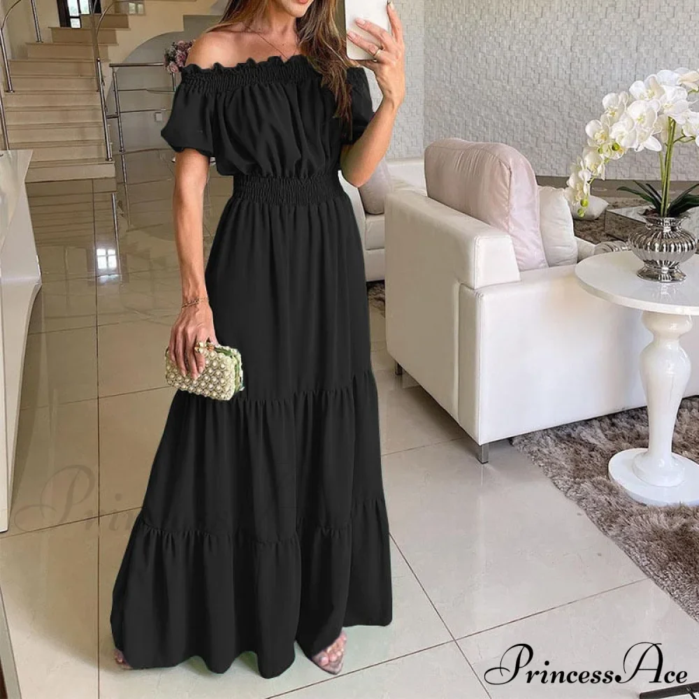 Casual Elegant Ruffle Halter Sleeveless Classic Female Party Outfits Beach Maxi Dress - Image 17