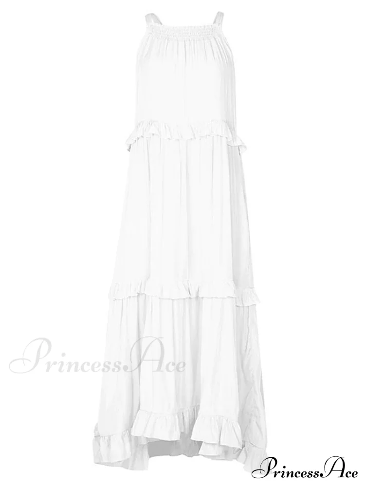 Casual Elegant Ruffle Halter Sleeveless Classic Female Party Outfits Beach Maxi Dress - Image 8