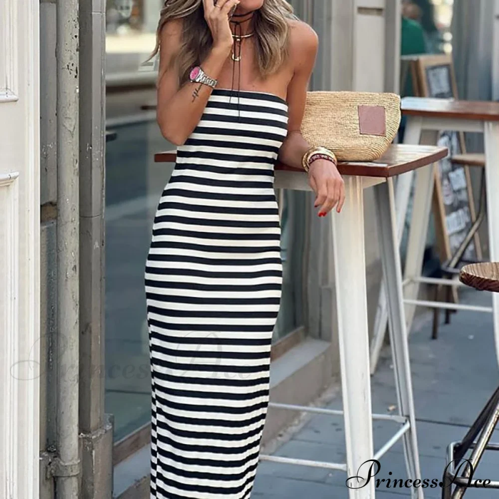 Loungewear Fashion Party Dress Modern Sleeveless Sexy Striped Ladies Dress - Image 4