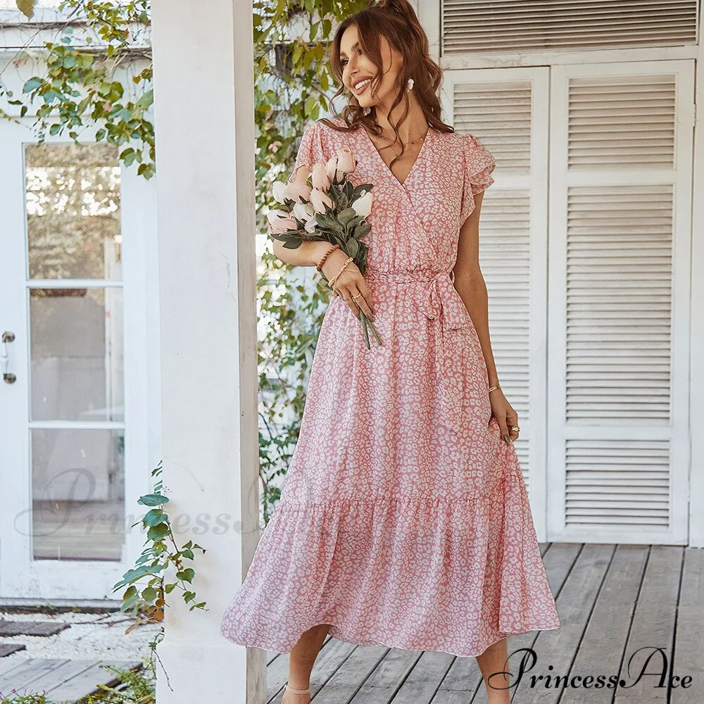 Pink Boho Resort Trendy Ladies Maxi Dress - Image 4