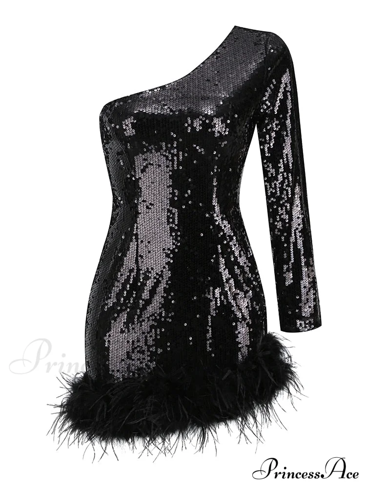 Sexy Luxury Sequins Trendy One Shoulder Mini Dress - Image 4