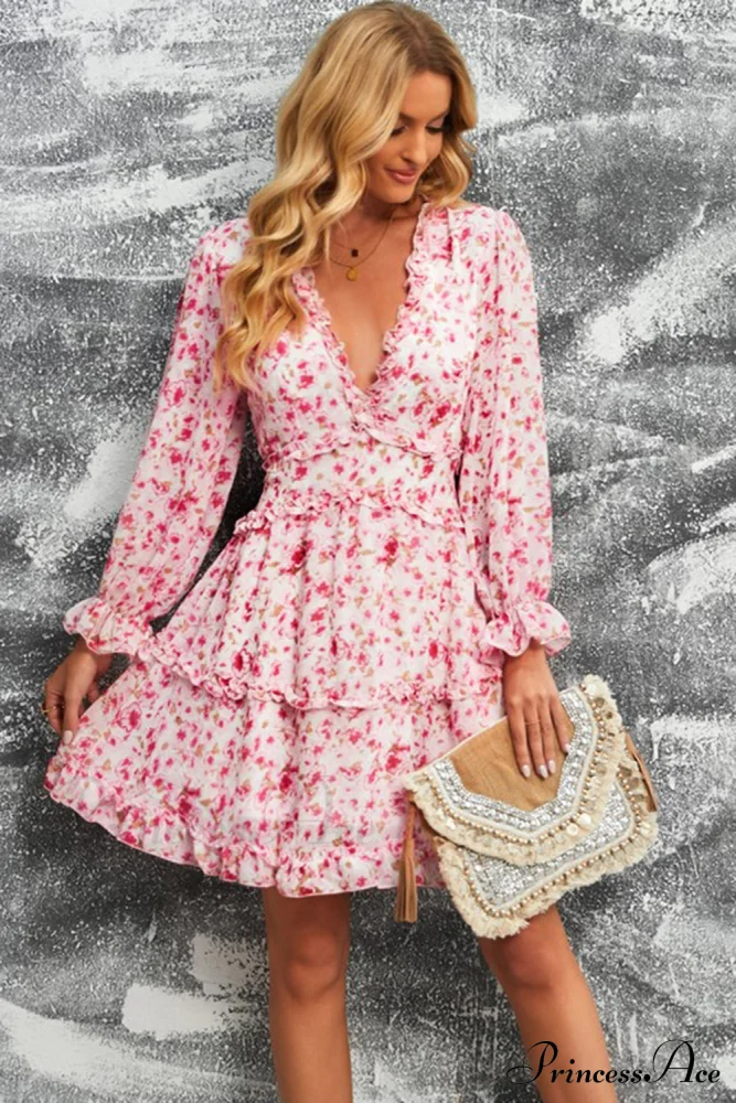 Causal Loose Solid Color Pleated Classic V-Neck Long Puff Sleeves Sweater Dress - Image 4