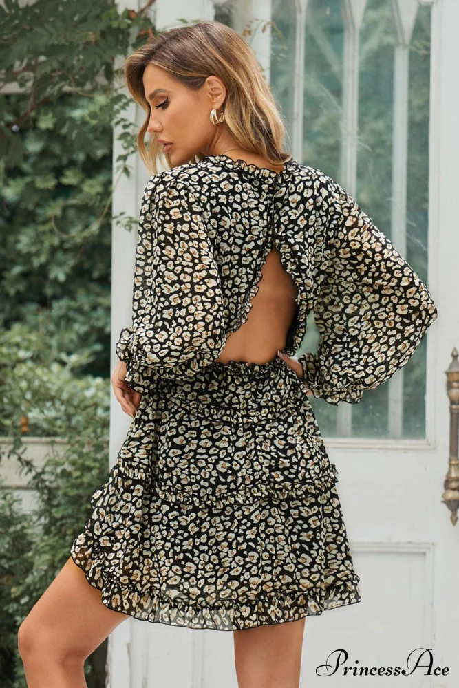 Causal Loose Solid Color Pleated Classic V-Neck Long Puff Sleeves Sweater Dress - Image 9