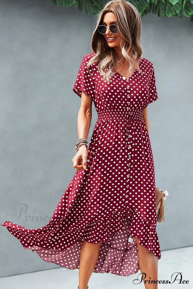 Floral Print V Neck Modern Ruffle Hem Casual Dress - Image 5