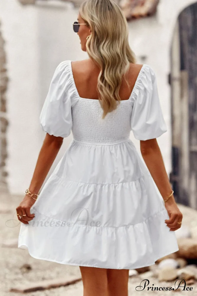 Fashion Ruffle Hem Trendy Solid Color Cusual Dress - Image 4