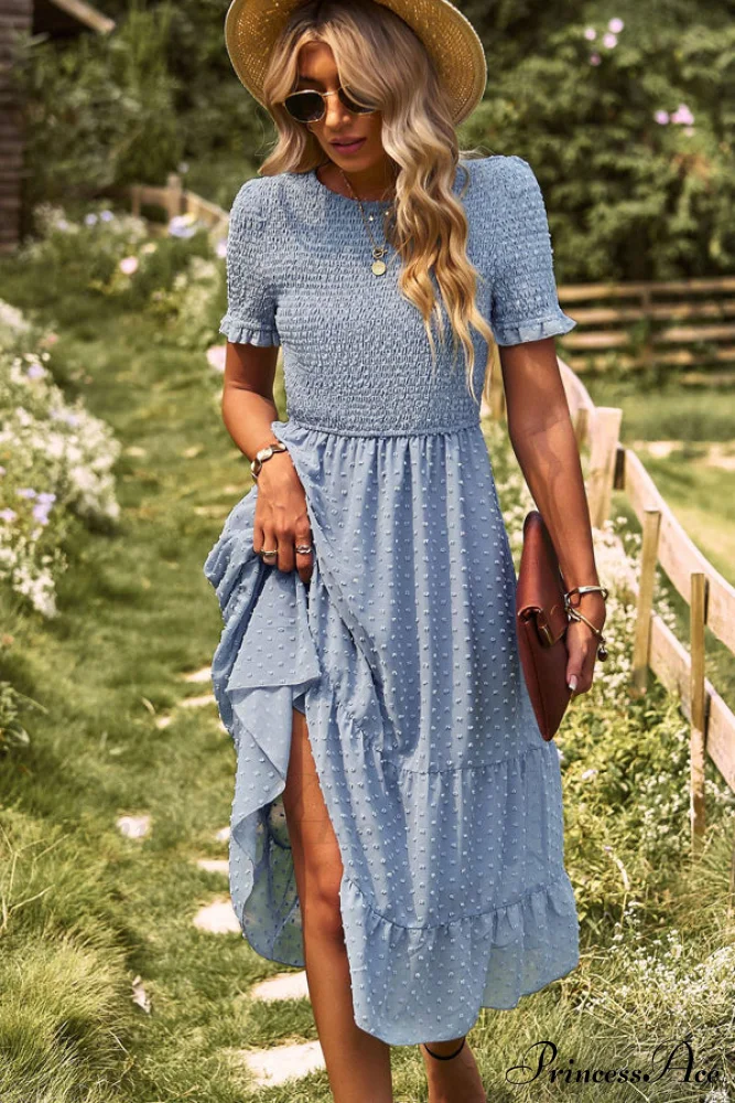 Fashion Dots Print Trendy Long Sleeve Midi Dress