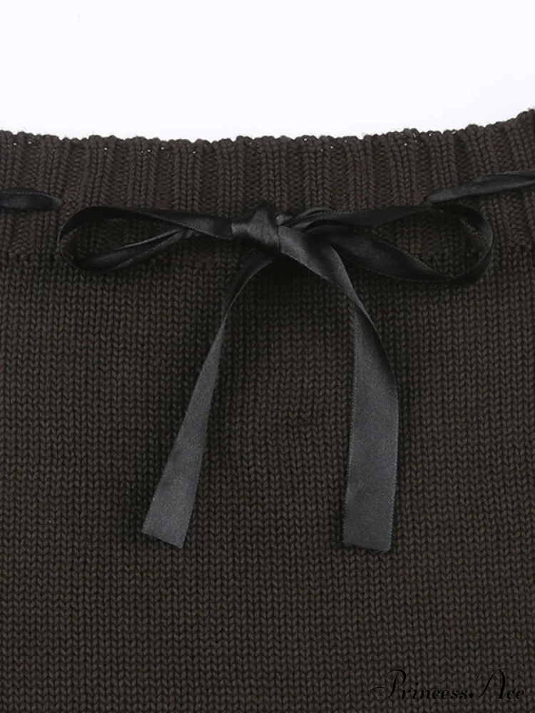 Slim Fit Frayed Hem Brown Mini Skirt - Image 4