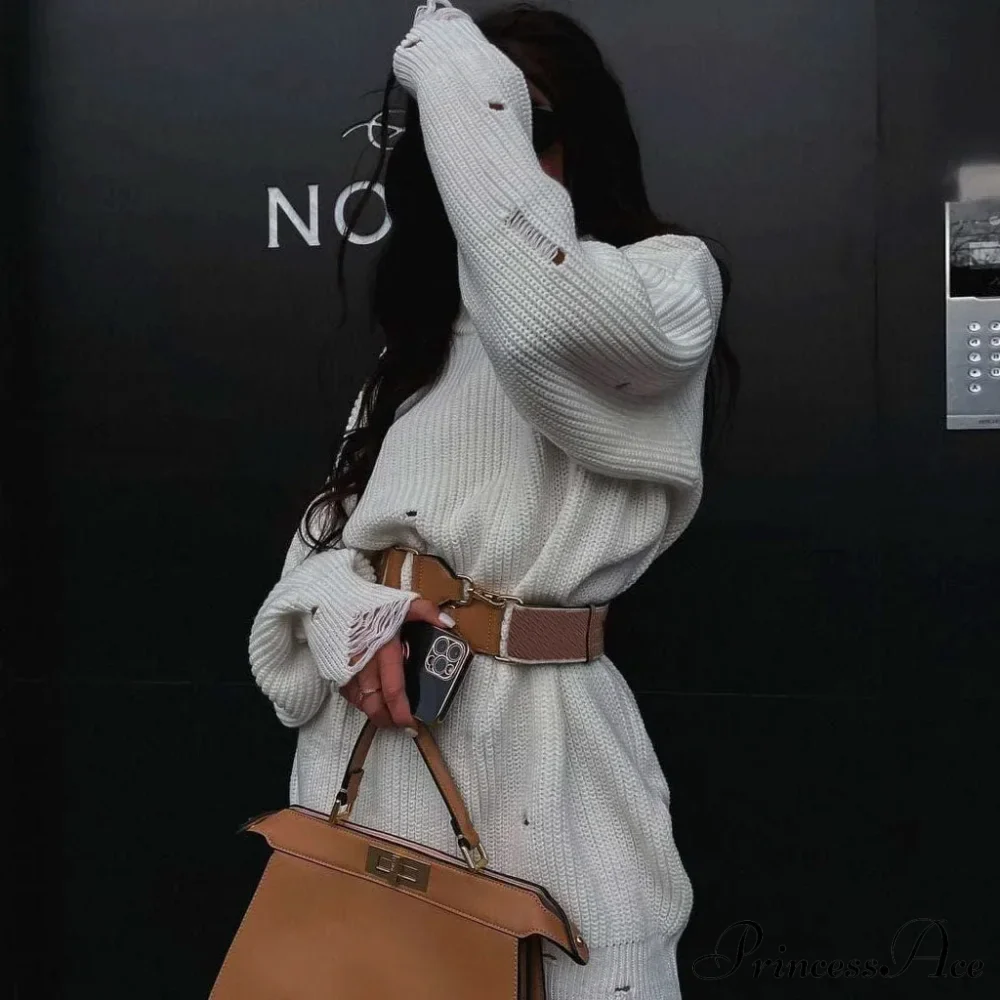 Distressed Trim Pullover Sweater Modern Mini Dress - Rose - Image 3