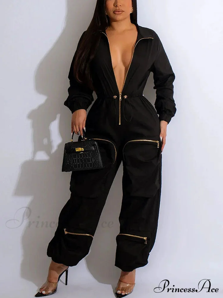 Deep V Shawl Collar Bishop Sleeve Jumpsuit - Image 7