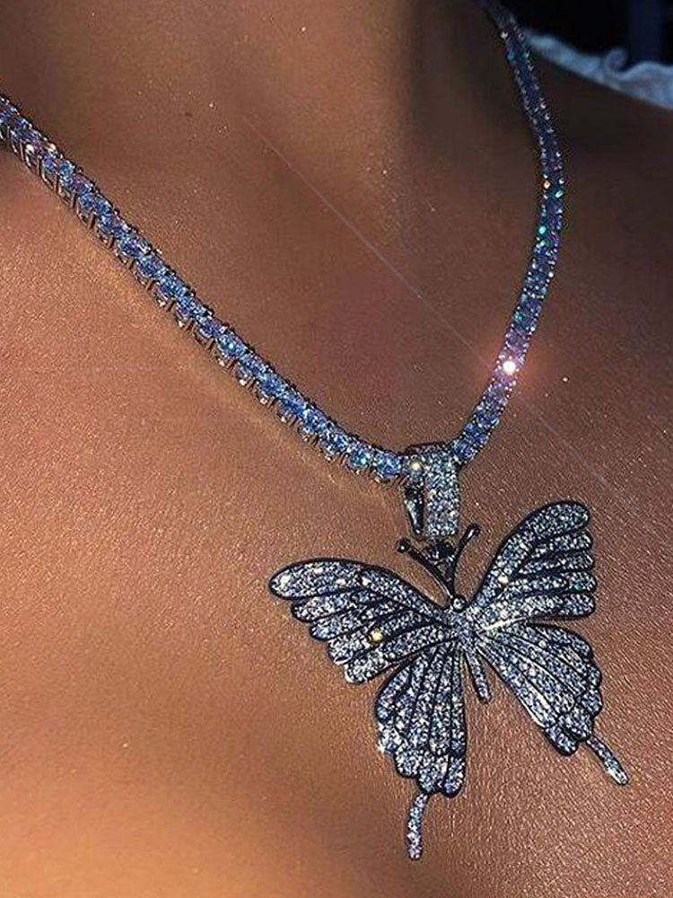 Rhinestone Butterfly Halter Trendy Asymmetric Crop Cami Top - Image 2