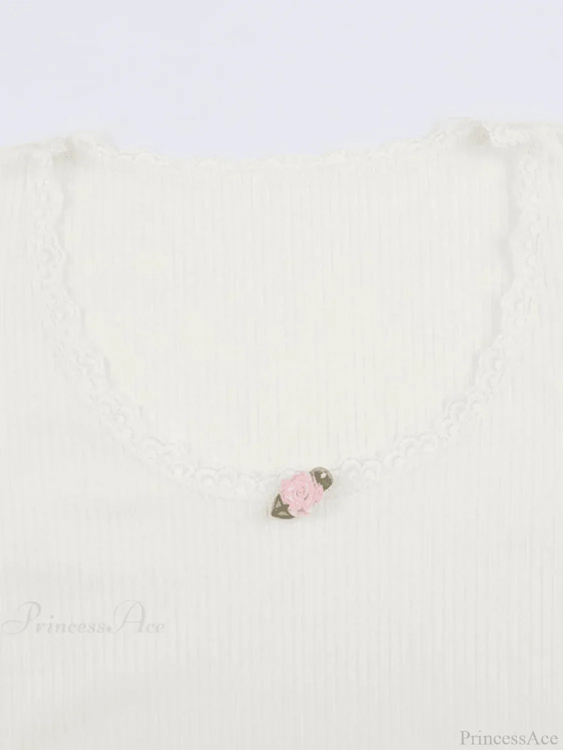 Lace Trim White Ribbed Modern Knit Crop Cami Top - Image 4