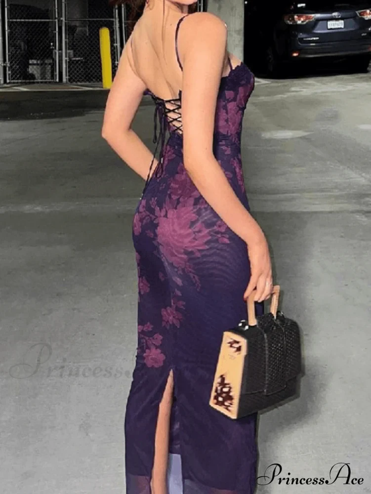 Lace Trim Tie Trendy Strap Maxi Dress - Image 2