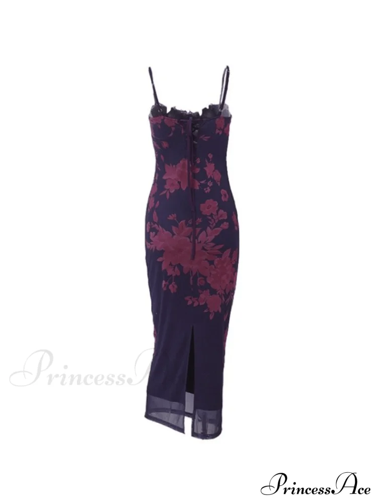Lace Trim Tie Trendy Strap Maxi Dress - Image 4