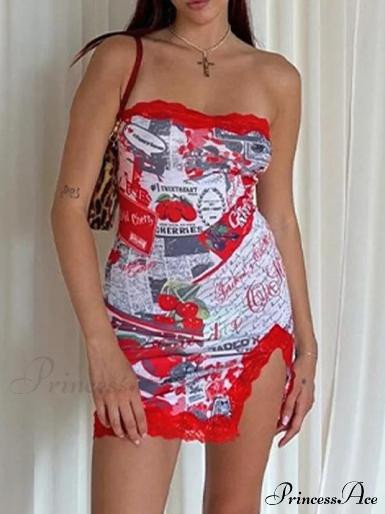 Lace Trim Split Trendy Open Back Mini Dress - Image 5